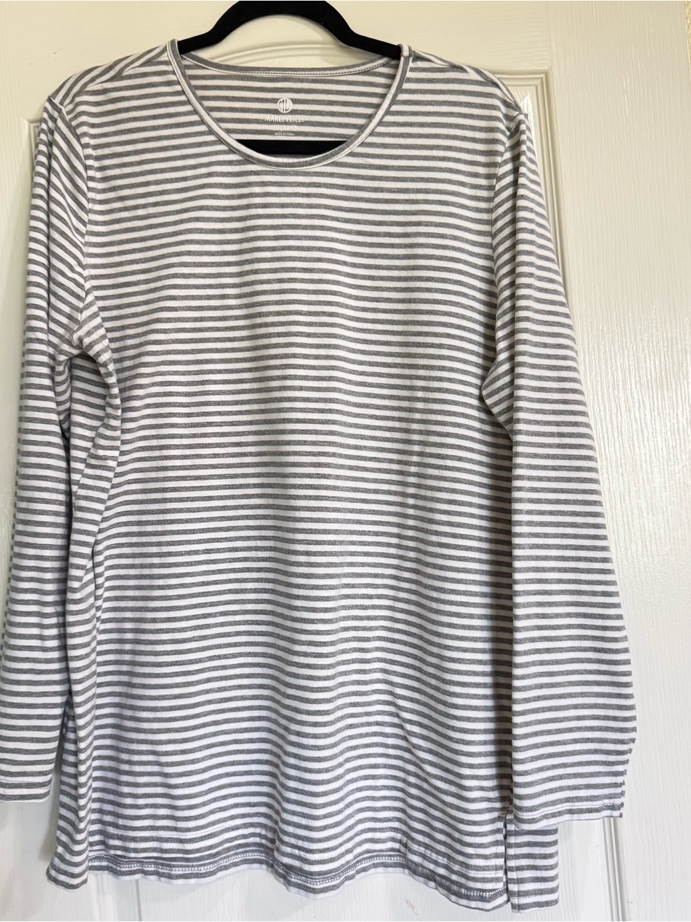 Marleylilly Gray White Stripe Tunic Top Women’s 2XL Long Sleeve Cotton